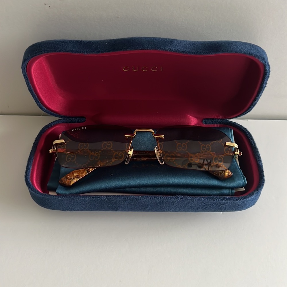 Gucci GG1221S 004 Gold Yellow Red Mirrored Unisex Sunglasses